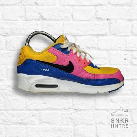 Nike Air Max 90 Multi-Color University Gold Black Blue CD6864-700 GS Size 7Y - Picture 2 of 9